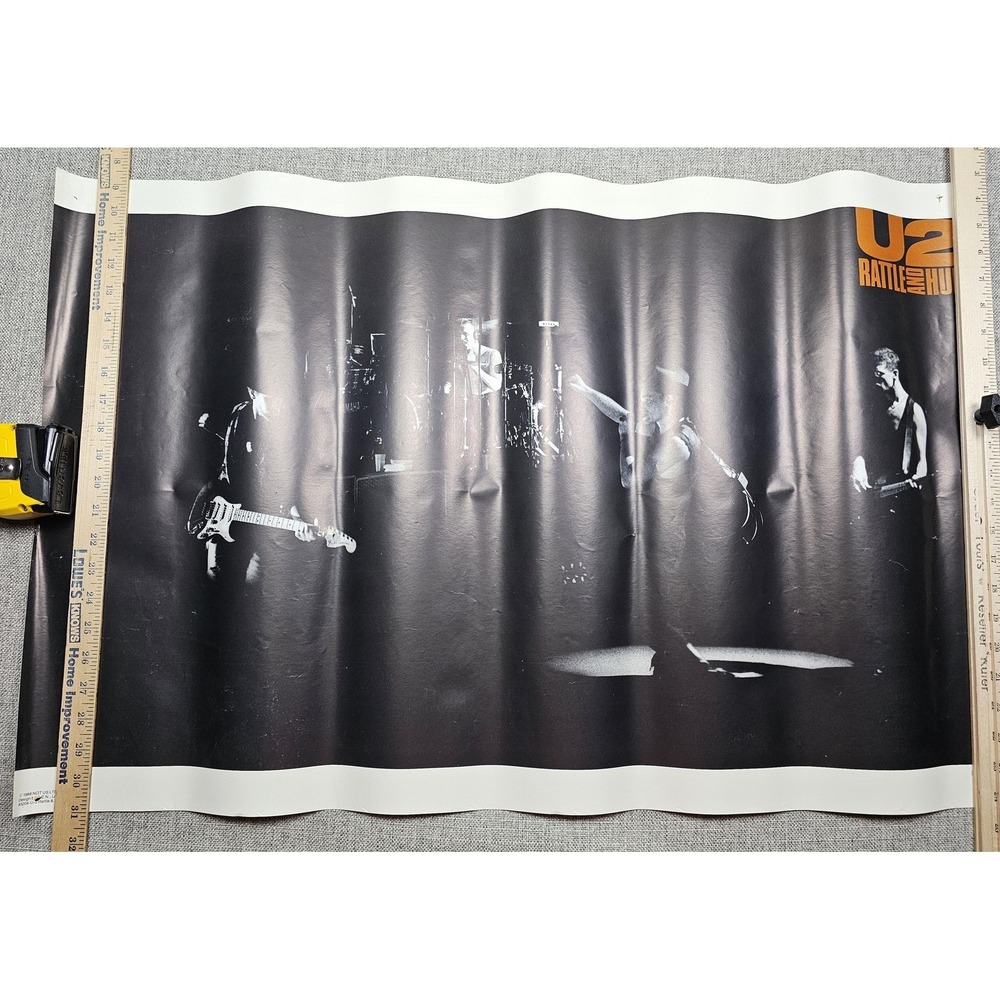 Vintage 1988 U2 Rattle & Hum Band Rock Concert Poster Wall Art Black White Photo